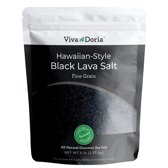 Viva Doria Hawaiian Black Lava Sea Salt, Fine Grain, 5 Lb (2.27 kg)
