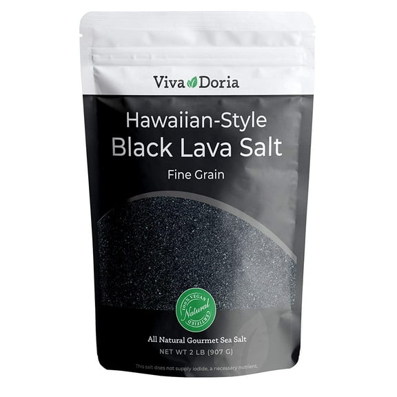 Viva Doria Hawaiian Black Lava Sea Salt, Fine Grain, Lava Salt, 2 lb (907 g)
