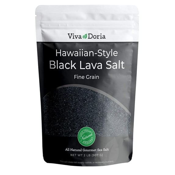 Viva Doria Hawaiian Black Lava Sea Salt, Fine Grain, Lava Salt, 2 lb (907 g)
