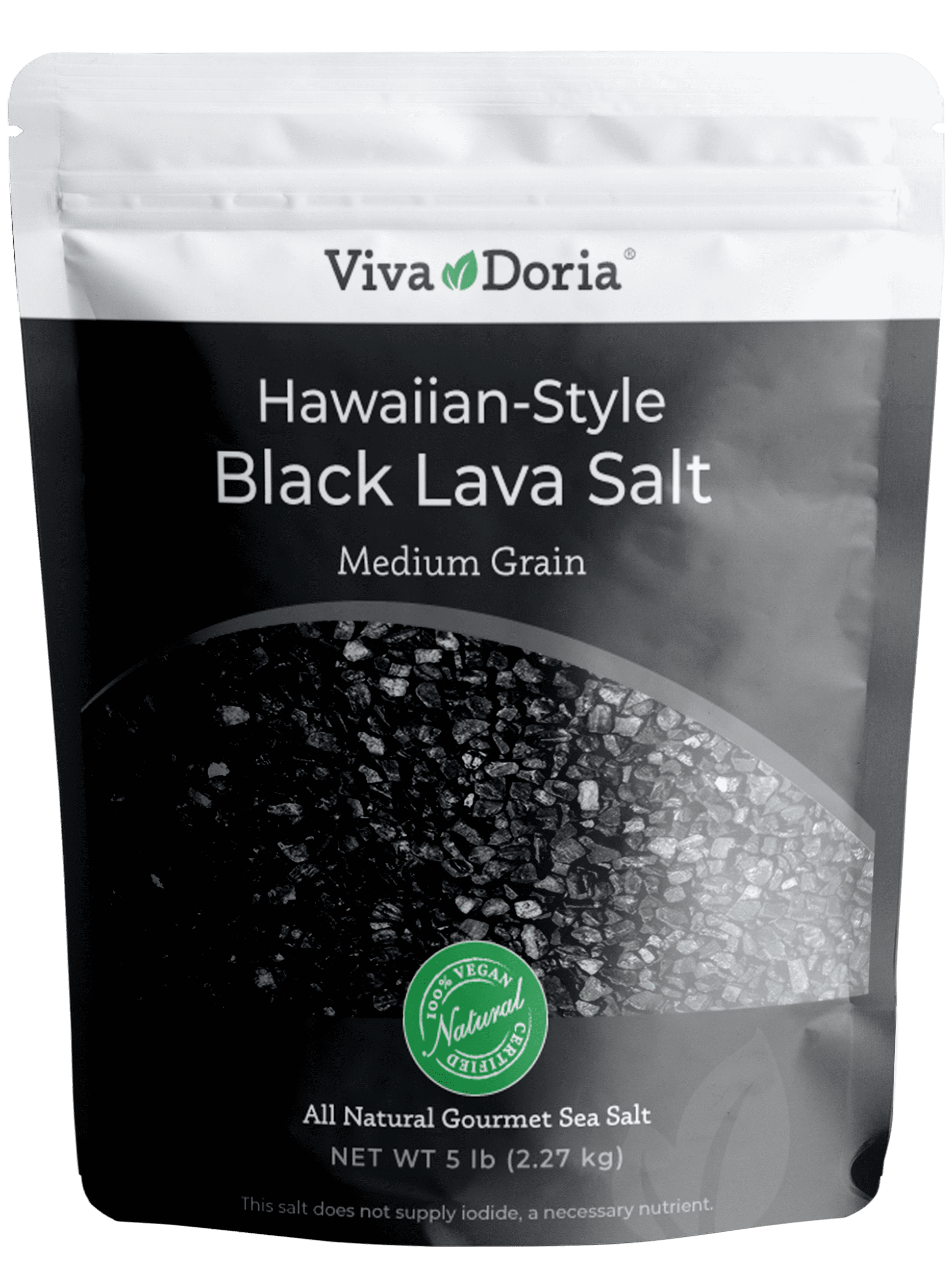 Viva Doria Hawaiian Black Lava Sea Salt, Lava Salt, Medium Grain, 5 lb