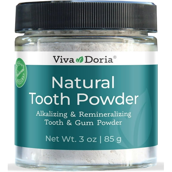 Viva Doria Natural Tooth Powder | Remineralizing Teeth Whitening Powder | Toothpaste Power | Breath Freshener | Refreshing Mint Flavor | 3 Oz Glass Jar