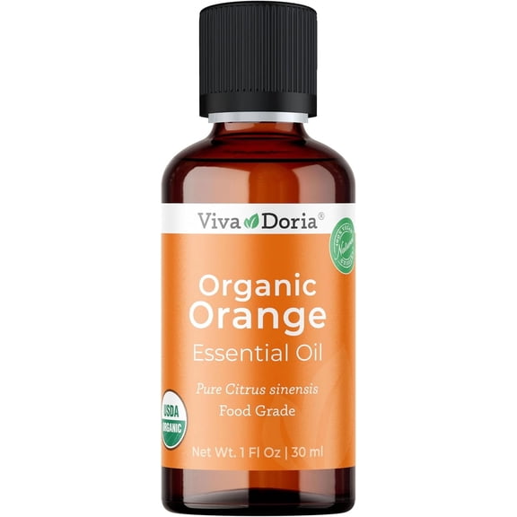Viva Doria Orange Essential Oil, USDA Certified, Organic Orange Oil, 100% Pure, Natural Essential Oil, Undiluted, for Aromatherapy | Food Grade, 30 mL (1 Fluid Ounce)