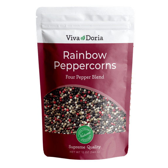 Viva Doria Rainbow Peppercorn Blend, 12 oz - Whole Black, Green, Pink and White Pepper for Grinder Refill