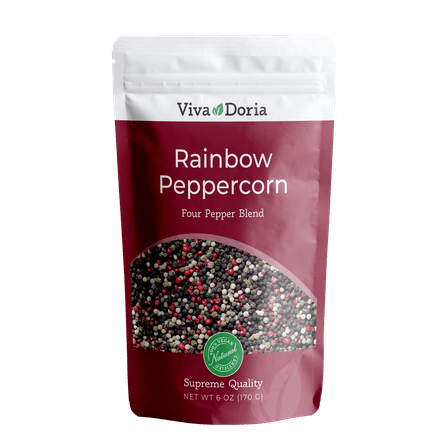 Viva Doria Rainbow Peppercorns - Four Peppercorn Blend, Whole Black, Green, Pink and White Pepper, Steam Sterilized 6 Oz, For Grinder Refill
