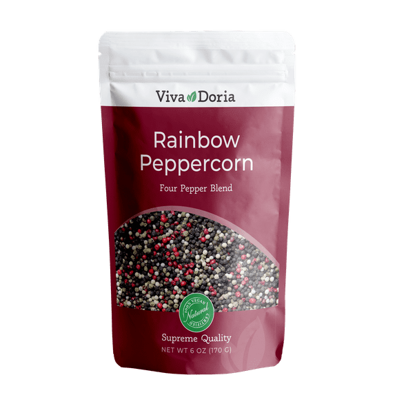 Viva Doria Rainbow Peppercorns - Four Peppercorn Blend, Whole Black, Green, Pink and White Pepper, Steam Sterilized 6 Oz, For Grinder Refill