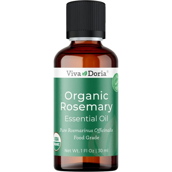 Viva Doria Rosemary Essential Oil, USDA Certified, Organic Rosemary Oil, 100% Pure, Natural Essential Oil, Undiluted, for Aromatherapy | Food Grade, 30 mL (1 Fluid Ounce)