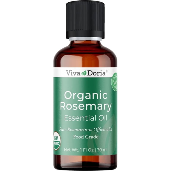 Viva Doria Rosemary Essential Oil, USDA Certified, Organic Rosemary Oil, 100% Pure, Natural Essential Oil, Undiluted, for Aromatherapy | Food Grade, 30 mL (1 Fluid Ounce)