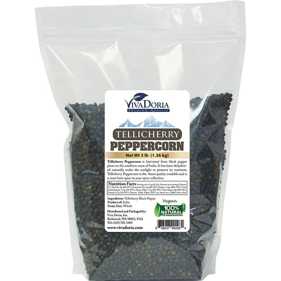 Viva Doria Tellicherry Black Peppercorn, Whole Black Pepper, 3 Lb