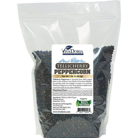 Viva Doria Tellicherry Black Peppercorn, Whole Black Pepper, 3 Lb