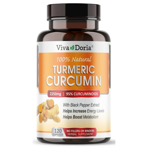Viva Doria Turmeric Curcumin with Black Pepper Extract 2250mg, 95% Standardized Curcuminoids - Black Pepper for Max Absorption, Herbal Joint Support, 120 Capsules