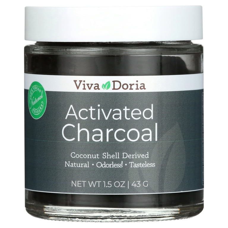 Viva Doria Virgin Activated Charcoal Powder Coconut Shell Derived Food Grade 1.5 oz Glass Jar