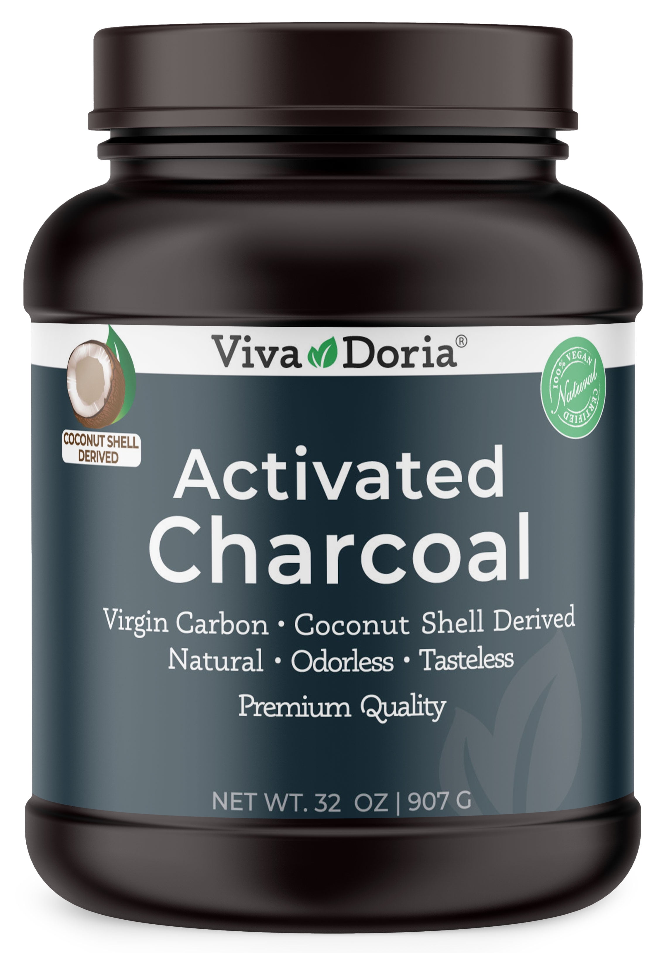 Viva Doria Virgin Activated Charcoal Powder, Coconut Shell Derived, Food Grade, 20 Oz