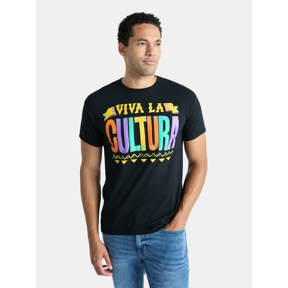 Hispanic Heritage Month Men's and Big Men's Viva La Cultura Cotton Graphic Tee, Sizes S-3XL
