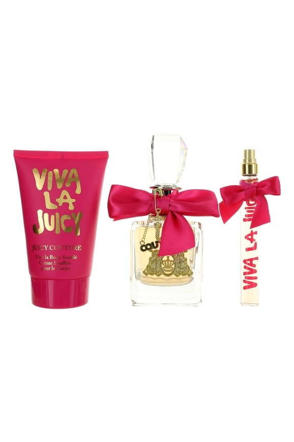by Juicy Couture for Women - 3 Pc Gift Set 1.7oz EDP Spray, 0.33oz EDP Spray Vial (Mini), 4.2oz Body Souffle