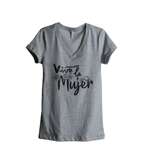 Viva La Mujer Women's Fashion Relaxed V-Neck T-Shirt Tee Heather Grey X-Large