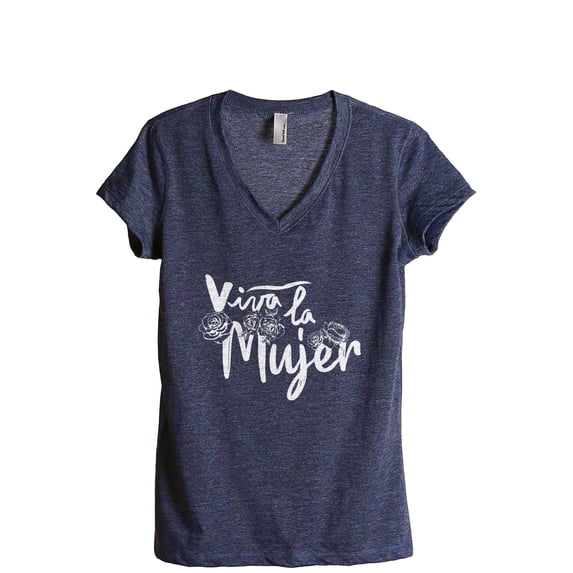 Viva La Mujer Women's Fashion Relaxed V-Neck T-Shirt Tee Heather Navy Medium