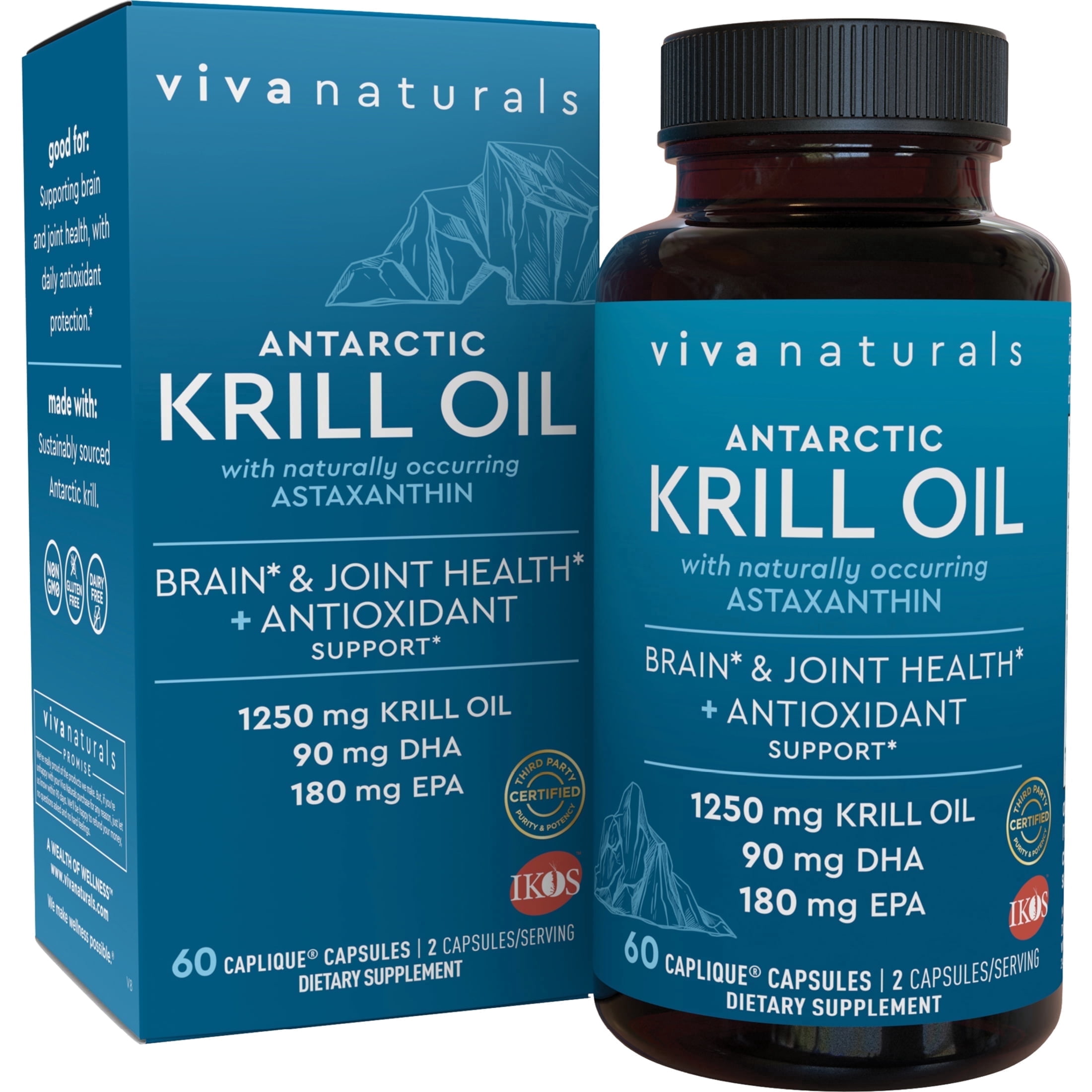 Viva Naturals Antartic Krill Oil 1250 mg, 60 Pescatarian- Friendly Capsules, Brain & Joint Support*