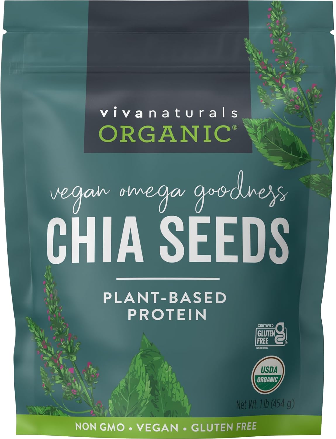 Viva Naturals Organic Chia Seeds 1 lb - Plant-Based Omega-3