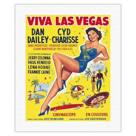 Viva Las Vegas (Meet Me in Las Vegas) - starring Dan Dailey Cyd Charisse - Vintage Film Movie Poster c.1956 - Fine Art Rolled Canvas Print 16in x 20in