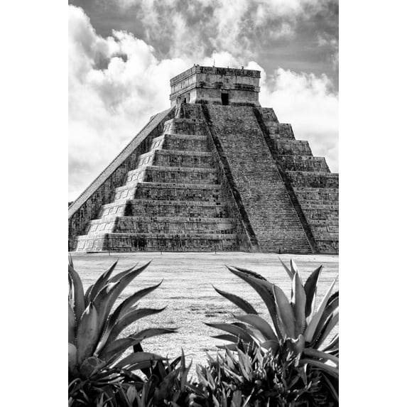 Art.com ¡Viva Mexico! B&W Collection - Pyramid of Chichen Itza IX Photographic Print by Philippe Hugonnard, 12" x 18"