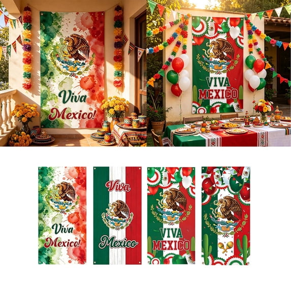Viva Mexico Backdrop Mexican Eagles Flag Photo Background Cloth Waterproof Fabric Banner Mexican Independence Day Decor for Fiesta Party Indoor Photoshoot Home Decor