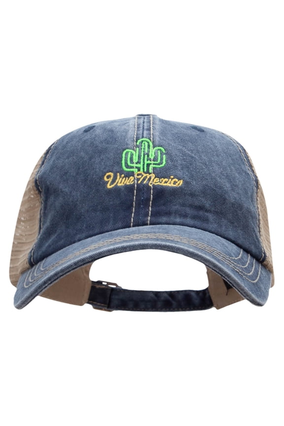 Viva Mexico Catus Embroidered Pigment Dyed Mesh Cap - Navy Khaki OSFM