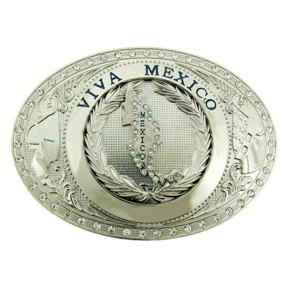 Viva Mexico Mexican Belt Buckle Silver Rhinestones Big Jumbo New Western Cowboy Rodeo New