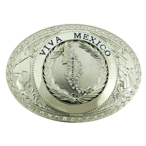 Viva Mexico Mexican Belt Buckle Silver Rhinestones Big Jumbo New Western Cowboy Rodeo New