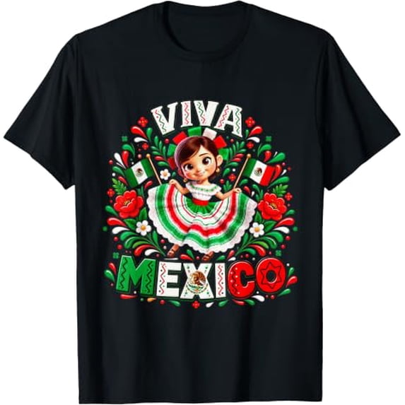 Viva Mexico Mexican Girl Flag Independence Day Graphic T-Shirt