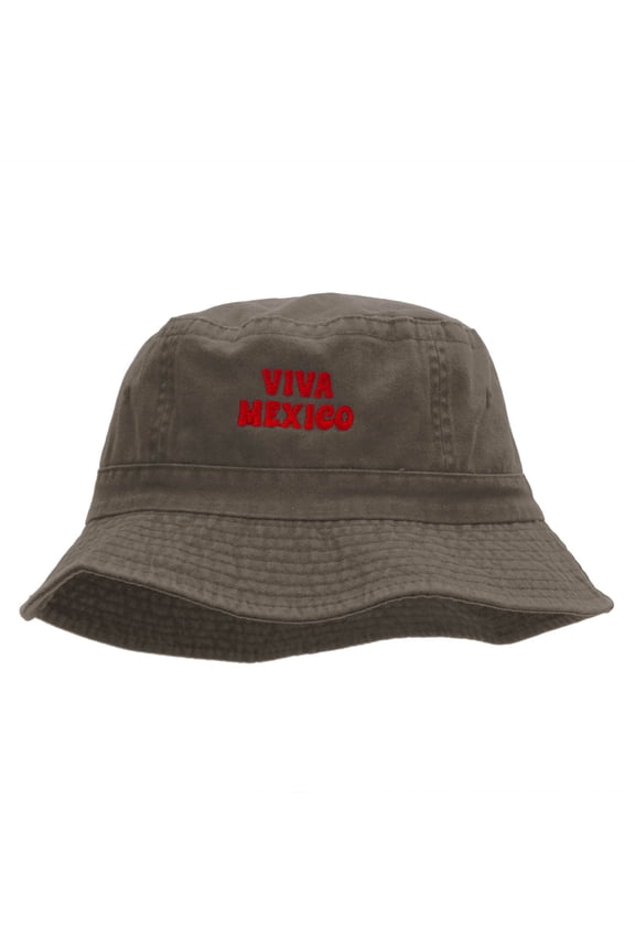 Viva Mexico Phrase Embroidered Bucket Hat - Charcoal OSFM
