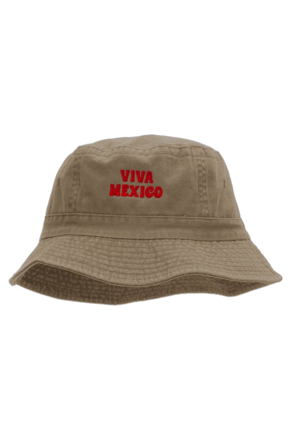 Viva Mexico Phrase Embroidered Bucket Hat - Khaki OSFM