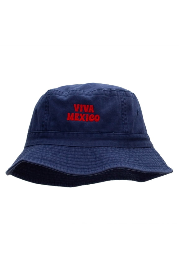 Viva Mexico Phrase Embroidered Bucket Hat - Navy OSFM