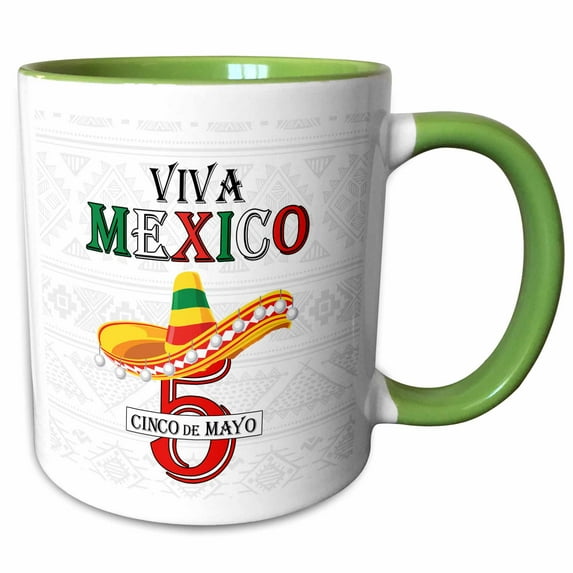 3drose, Viva Mexico Sombrero on Cinco De May Numeral 5 Text, 15oz Two-tone Green Mug