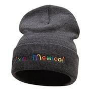 Viva Mexico Spanish Phrase Embroidered Long Knitted Beanie - Heather Charcoal OSFM