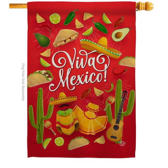Viva Mexico Summertime Cinco de Mayo 28 x 40 in. Double-Sided Decorative Vertical House Flags for Decoration Banner Garden Yard Gift