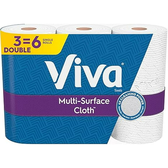 Viva Multi-Surface Cloth Paper Towels, 3 Double Rolls, 110 Sheets Per Roll