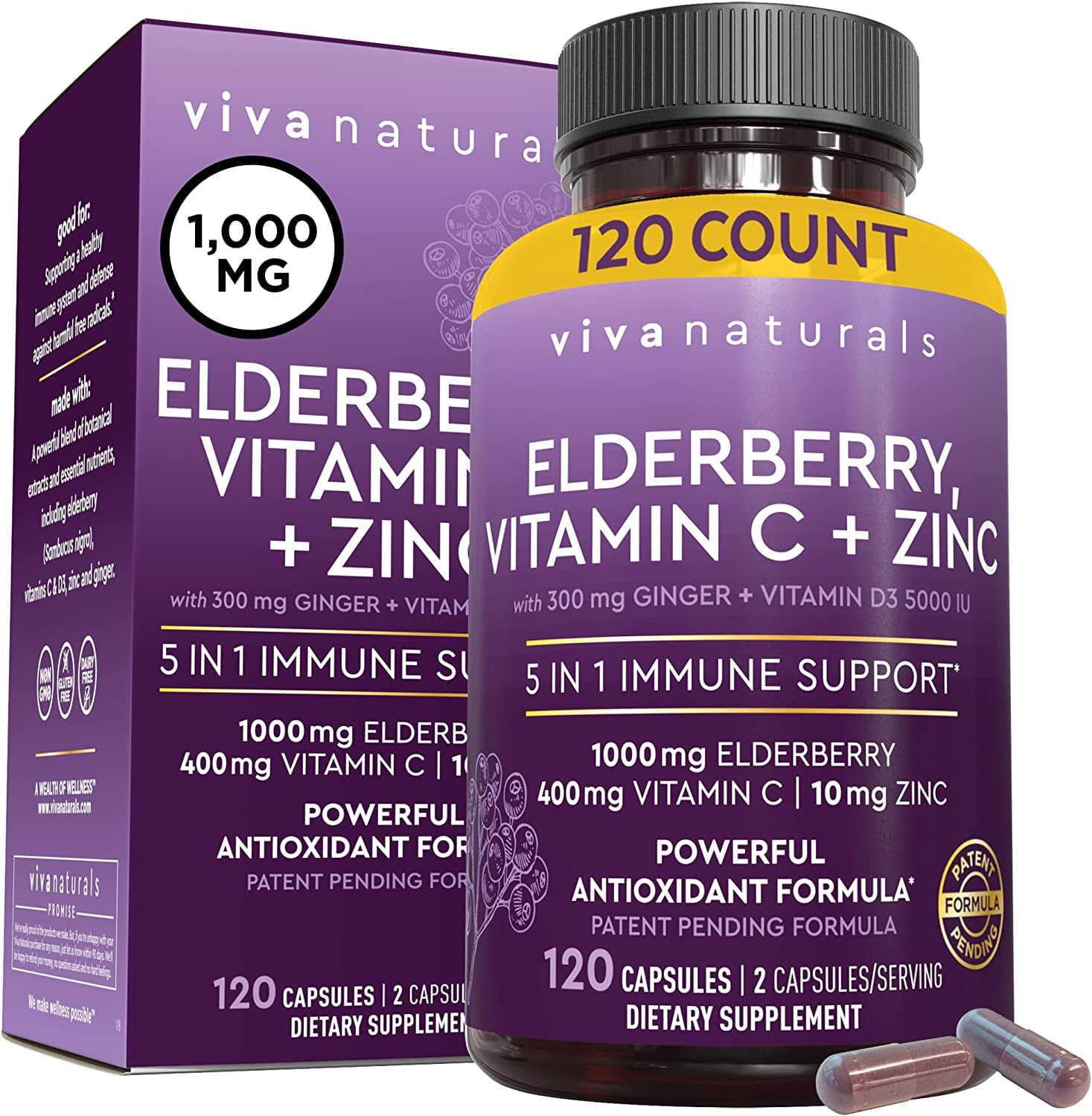 Viva Naturals Elderberry with Vitamin C and Zinc for Adults 5 in 1