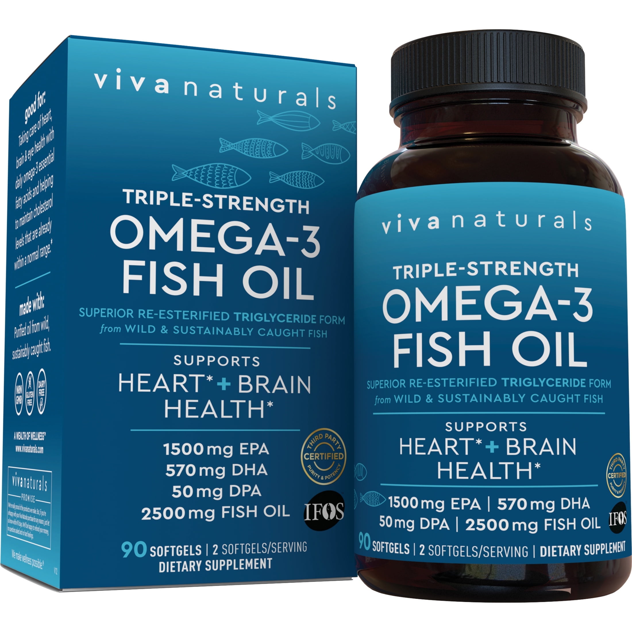 Viva Naturals Omega-3 Fish Oil, Triple Strength, 2,500 mg, 1500 mg EPA, 570 mg DHA, 90 Softgels