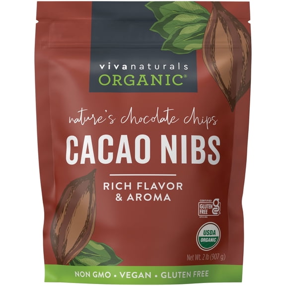Viva Naturals Organic Cacao Nibs 2 lb (907 g), Keto Friendly, Vegan, Unsweetened