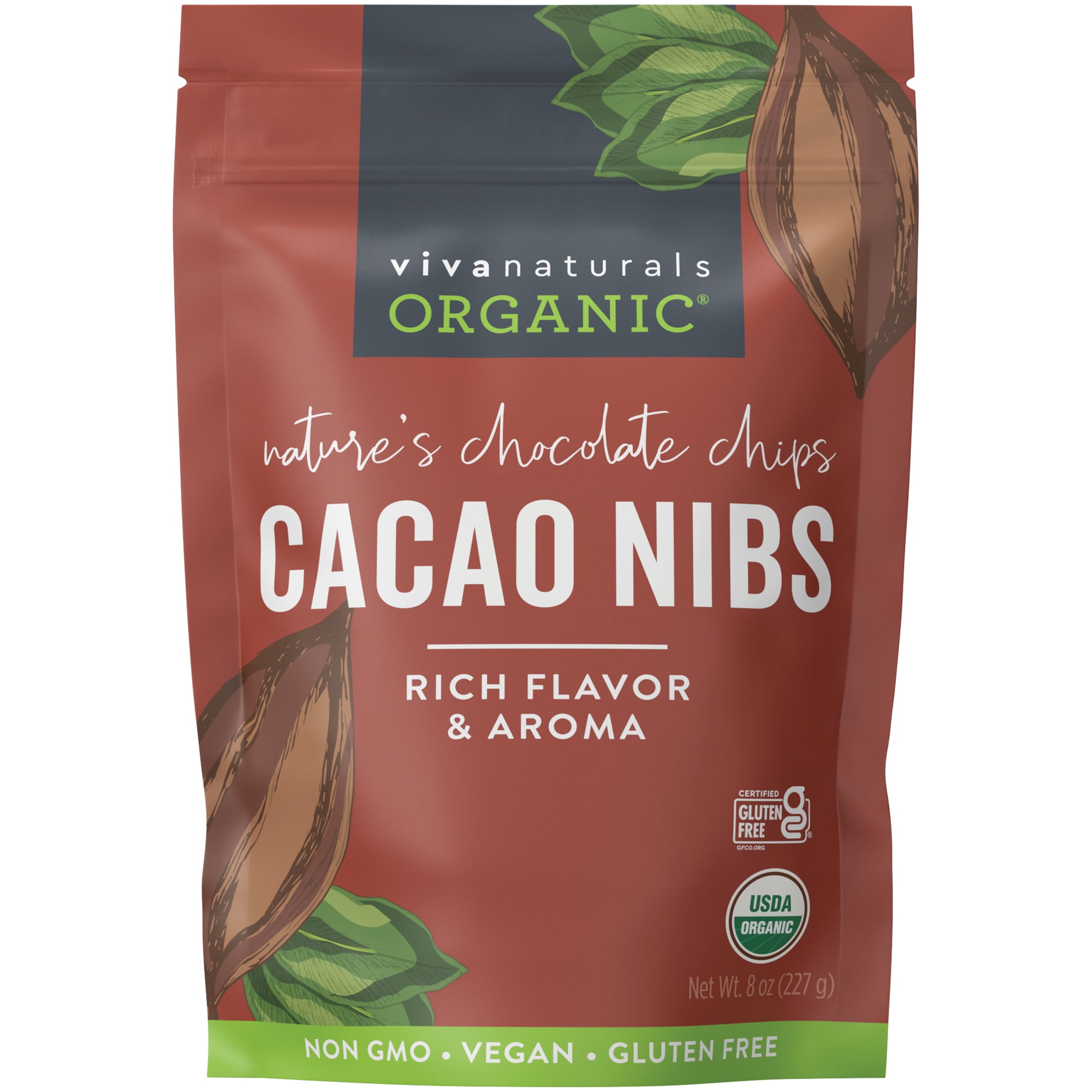 Viva Naturals Organic Cacao Nibs, 8 oz - Keto Friendly, Vegan, Unsweetened