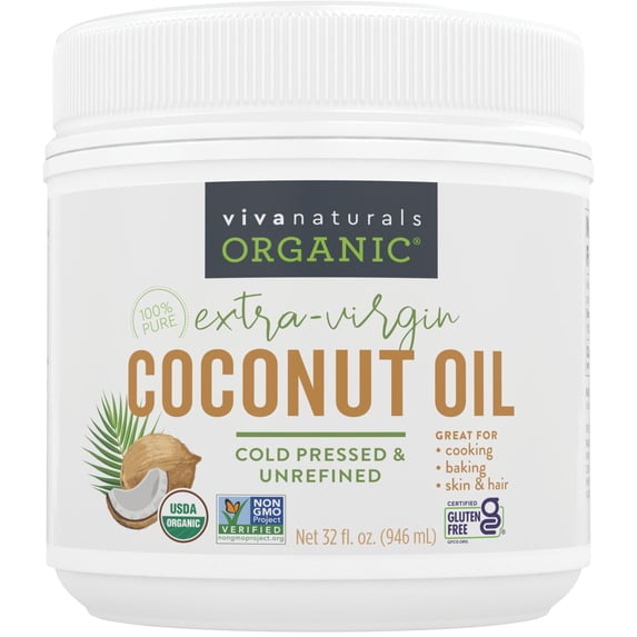 Organic Coconut Oil - Unrefined and Cold-Pressed, Natural Hair Oil, Skin Oil and Cooking Oil with Fresh Flavor, Non-GMO Extra Virgin Coconut Oil (Aceite de Coco), USDA Organic, 32 oz
