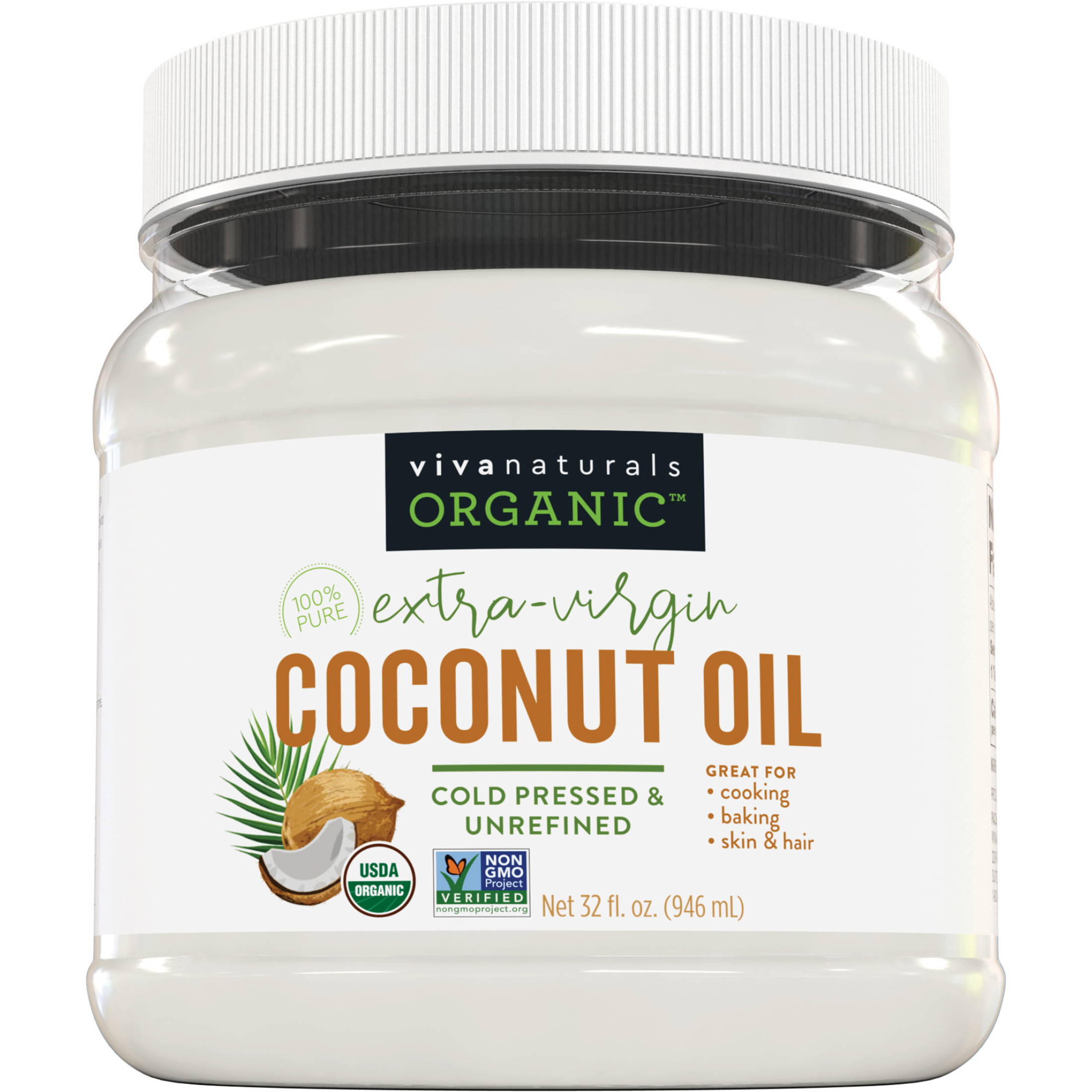 Viva Naturals Organic Extra Virgin Coconut Oil, 32 fl oz (946 ml) - image 1 of 8