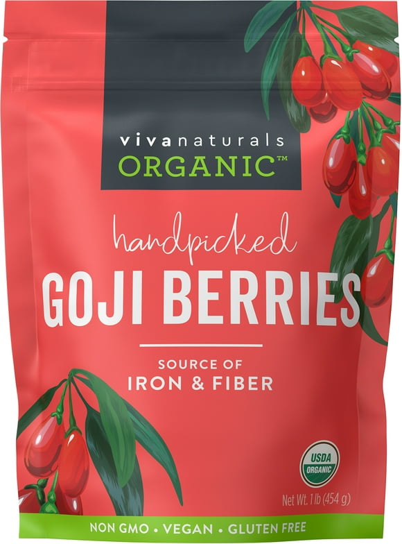 Viva Naturals Organic Goji Berries, 1 lb. - Handpicked- Great Source of Iron & Fiber