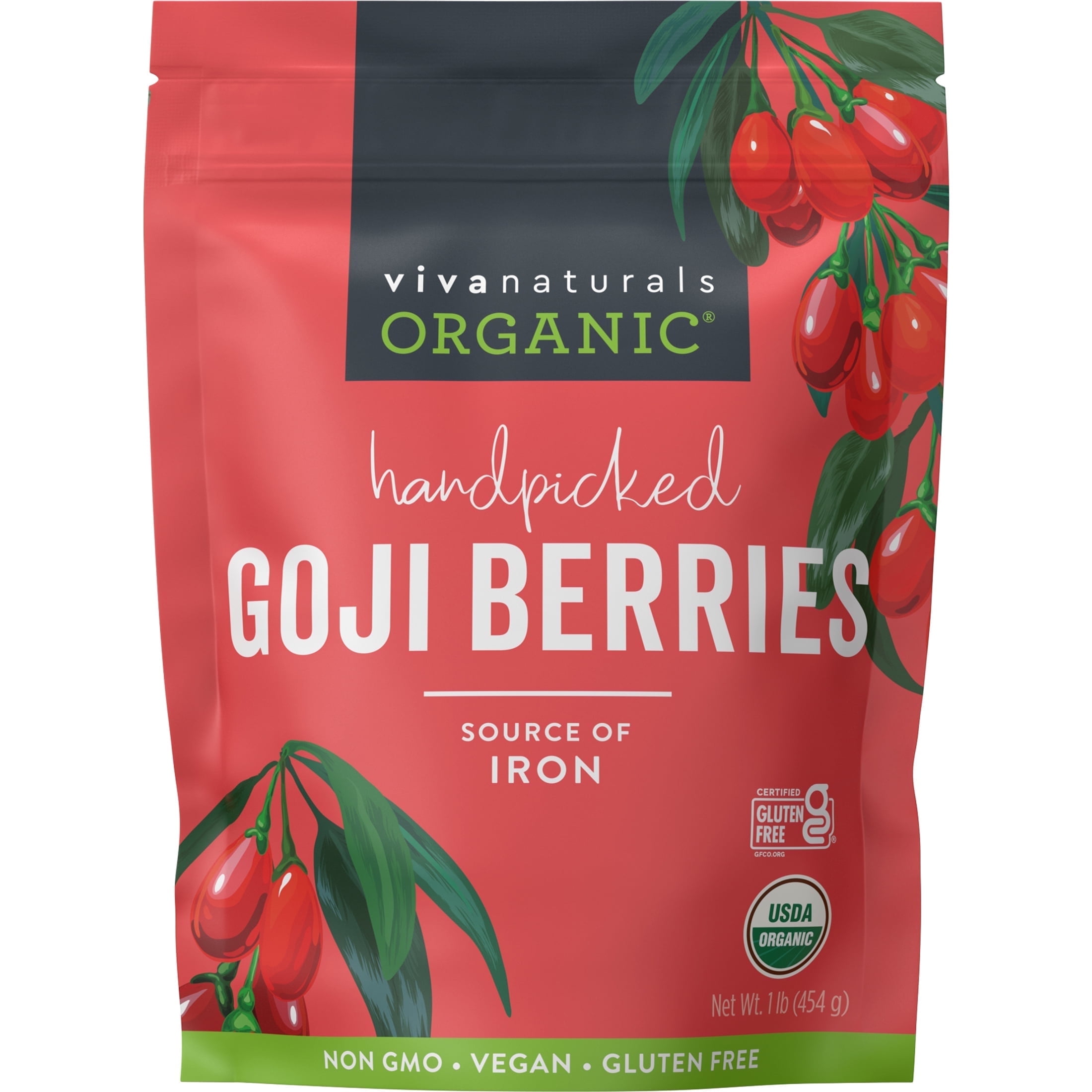 Viva Naturals Organic Goji Berries, 1 lb. - Handpicked