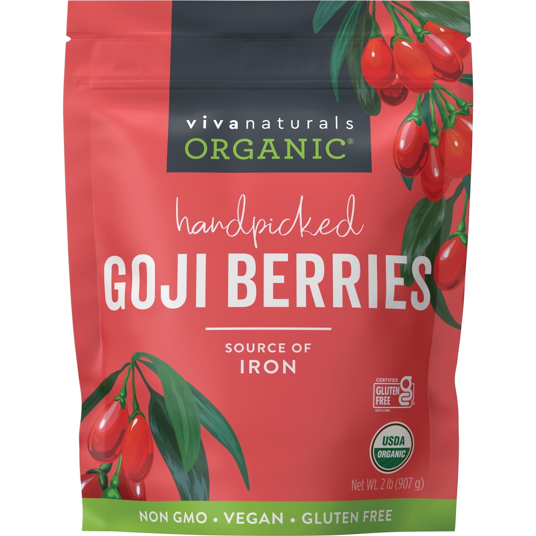 Viva Naturals Organic Goji Berries, 2 lb (Pack of 1) Handpicked