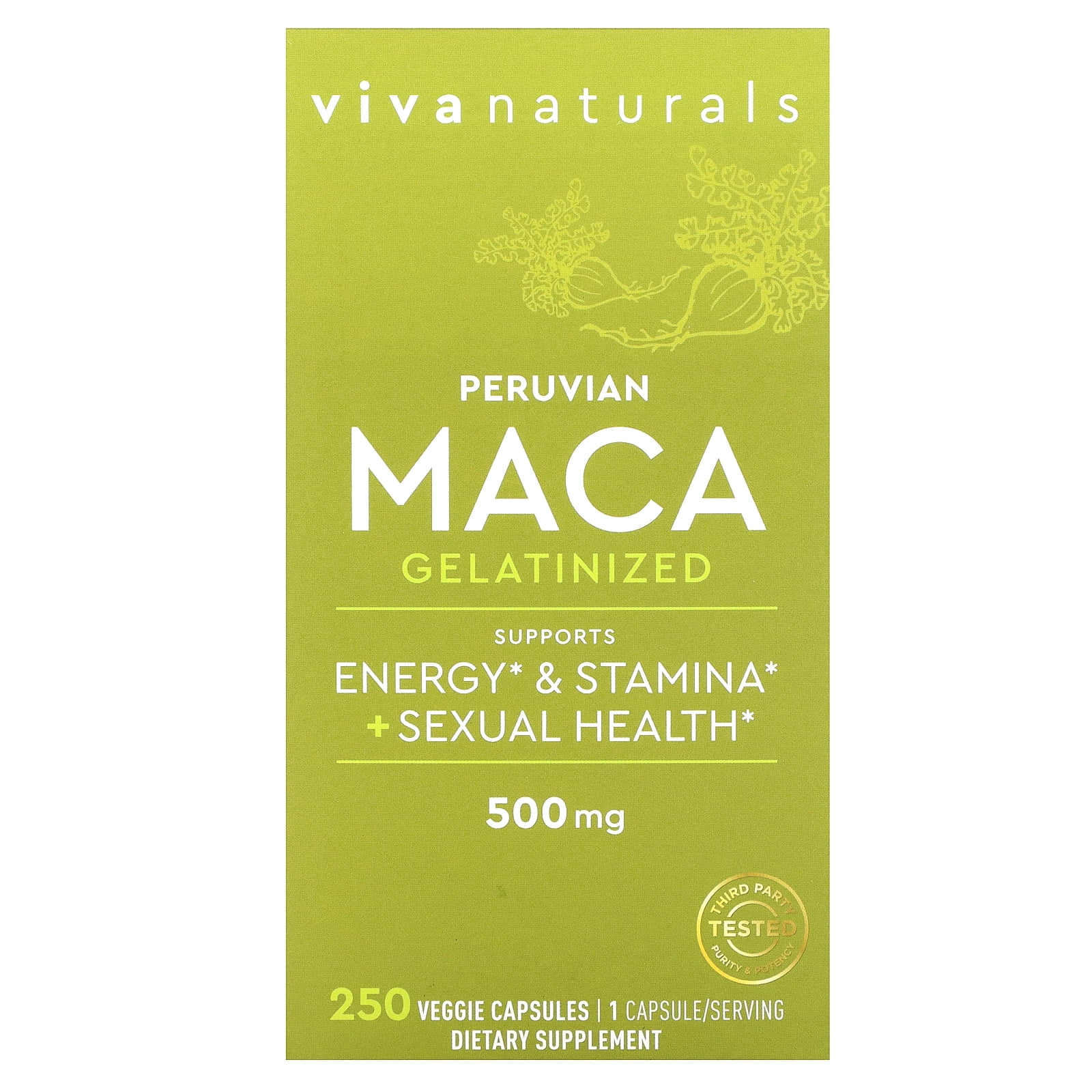 Viva Naturals Peruvian Maca, Gelatinized, 500 mg, 250 Veggie Capsules