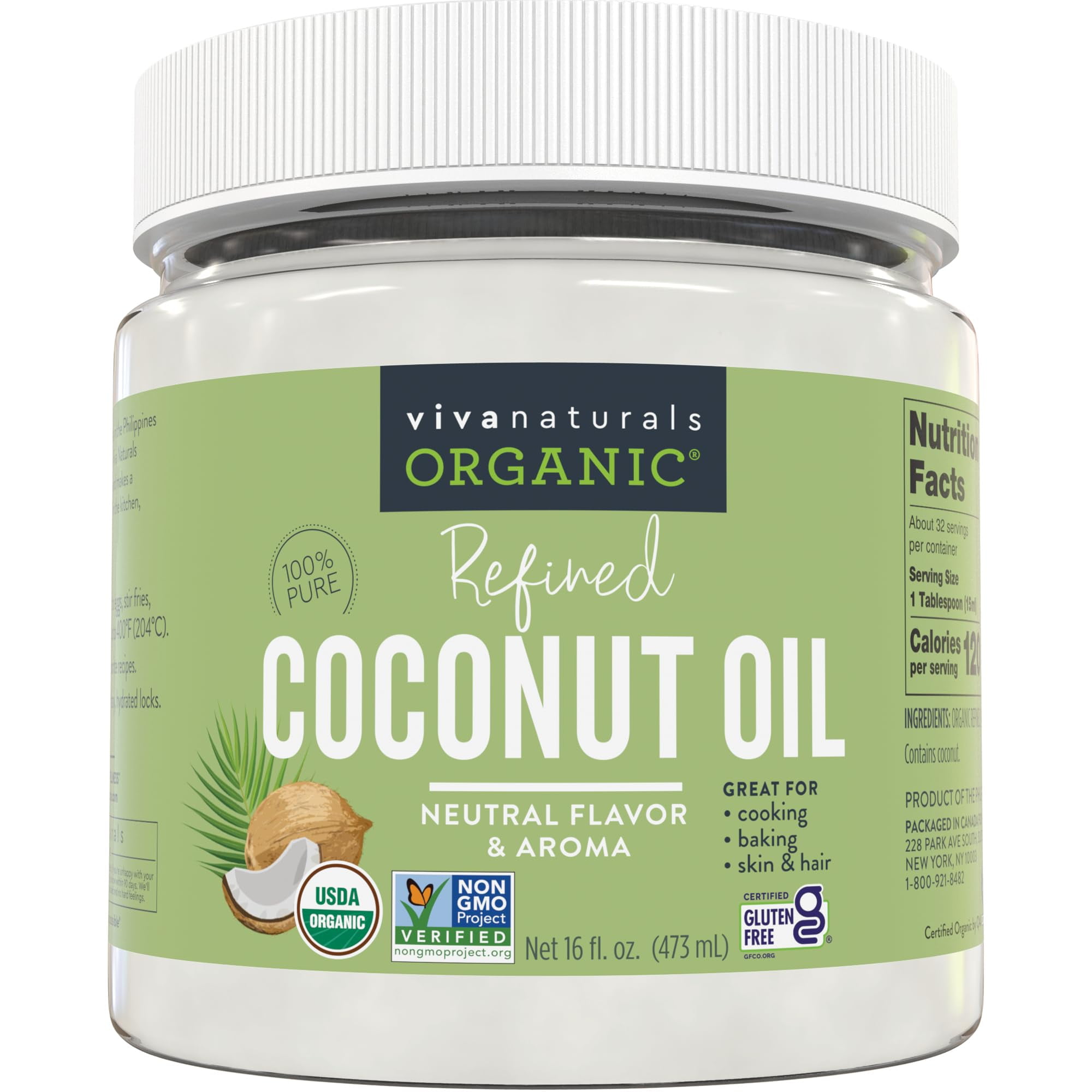 Viva Naturals Refined Coconut Oil ExpellerPressed Organic Coconut