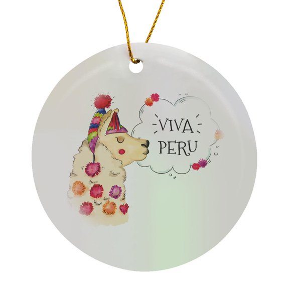 3drose, Viva Peru Lama Alpaca Funny Animal, Circle Porcelain Ornament