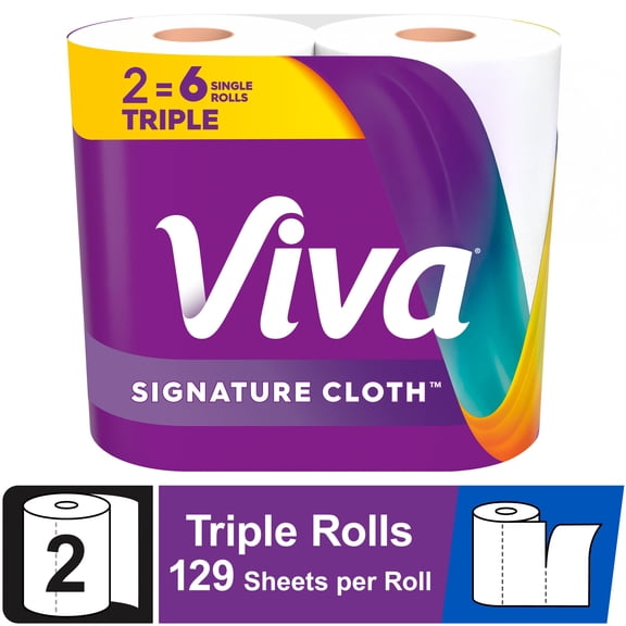 Viva Signature Cloth Paper Towels, 2 Triple Rolls, 129 Sheets per Roll