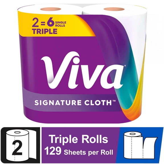 Viva Signature Cloth Paper Towels, 2 Triple Rolls, 129 Sheets per Roll